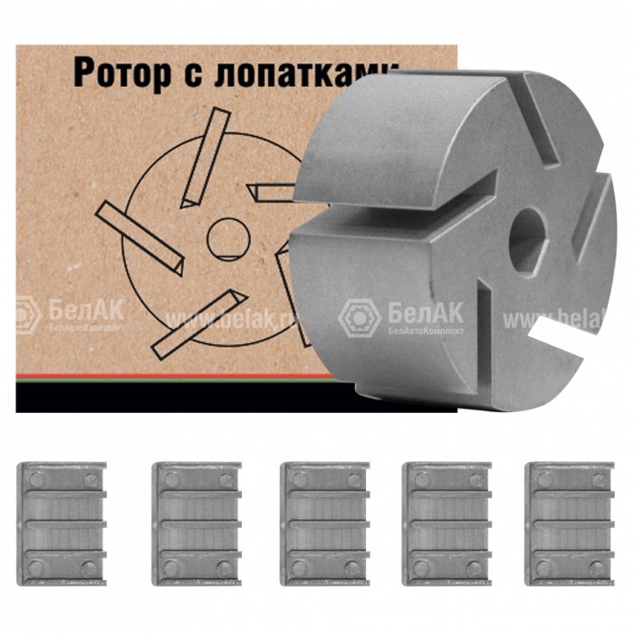 Ротор металлический с лопатками в комплекте (5 шт.) для насосов БелАК "Антей" и комплексов на базе этих насосов